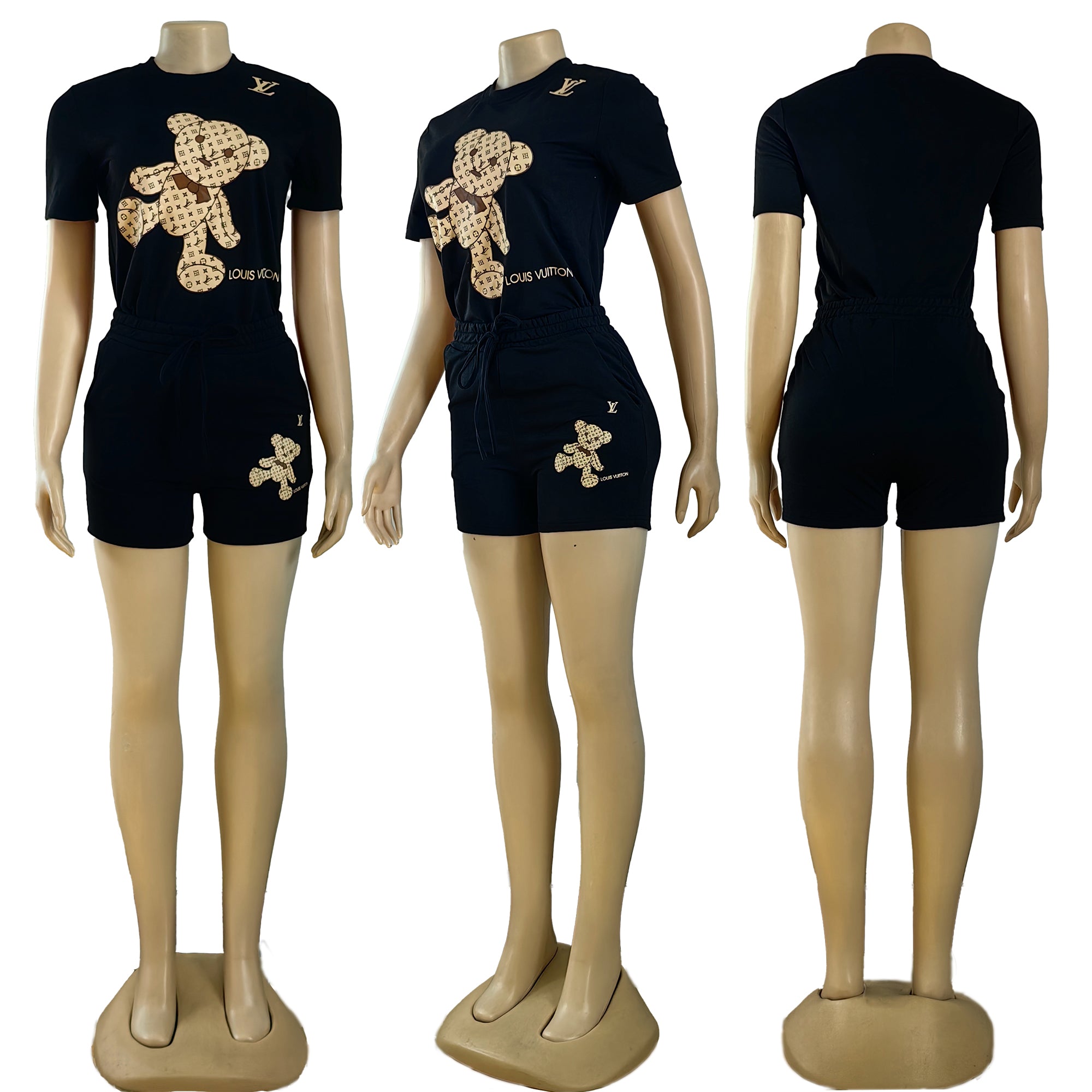 Bear Printed Short Sleeve Two Piece Shorts Set 10