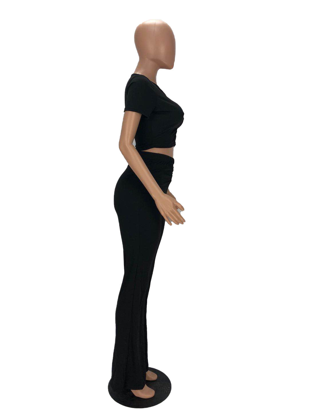 WomenPleat Short Sleeve Crop Top and Bell Bottom Pant Two-Piece Set 19