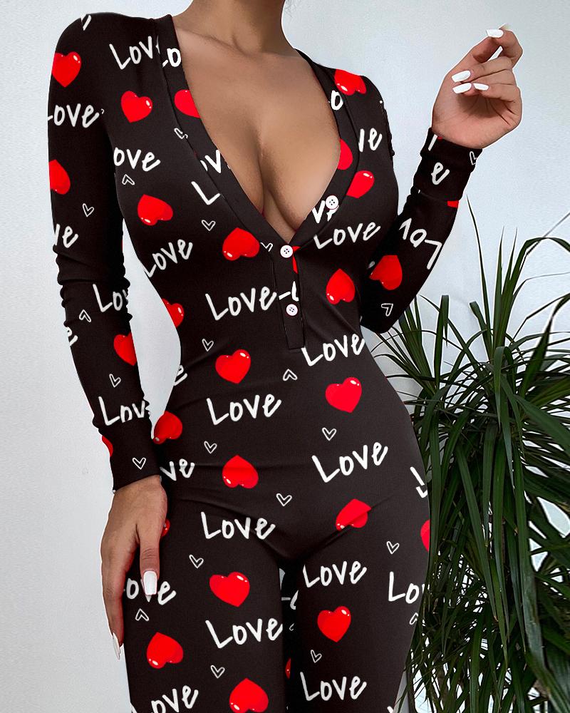 Women's Fashion Printed Long Sleeve Jumpsuit Sleep Onesie Pajamas 9