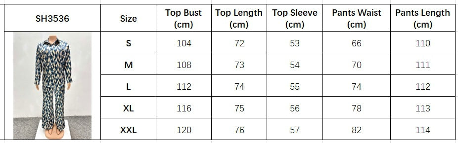 Spring Autumn African Print Long-Sleeved Shirt Trousers Two-Piece Set 10