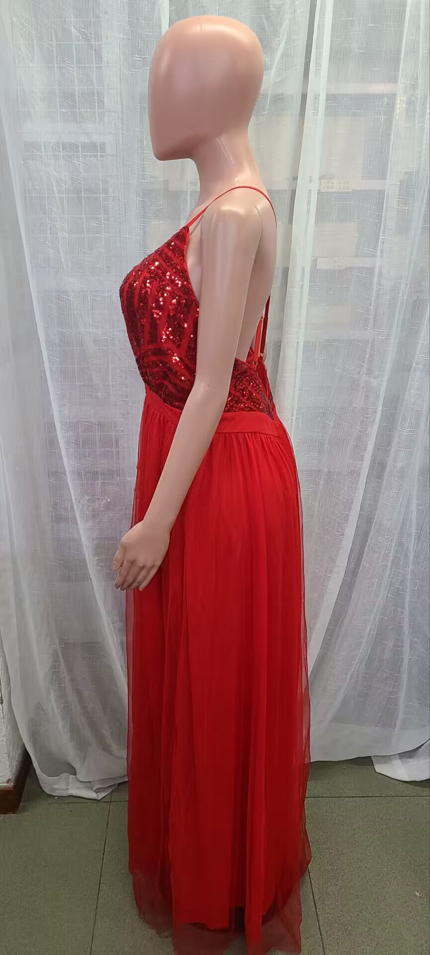 Women Clothes Summer Solid Sexy Strap Sequins Backless Slit Evening Dress 27