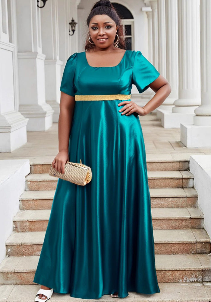 Luxury Satin U Neck Dress Elegant Plus Size Evening Gown