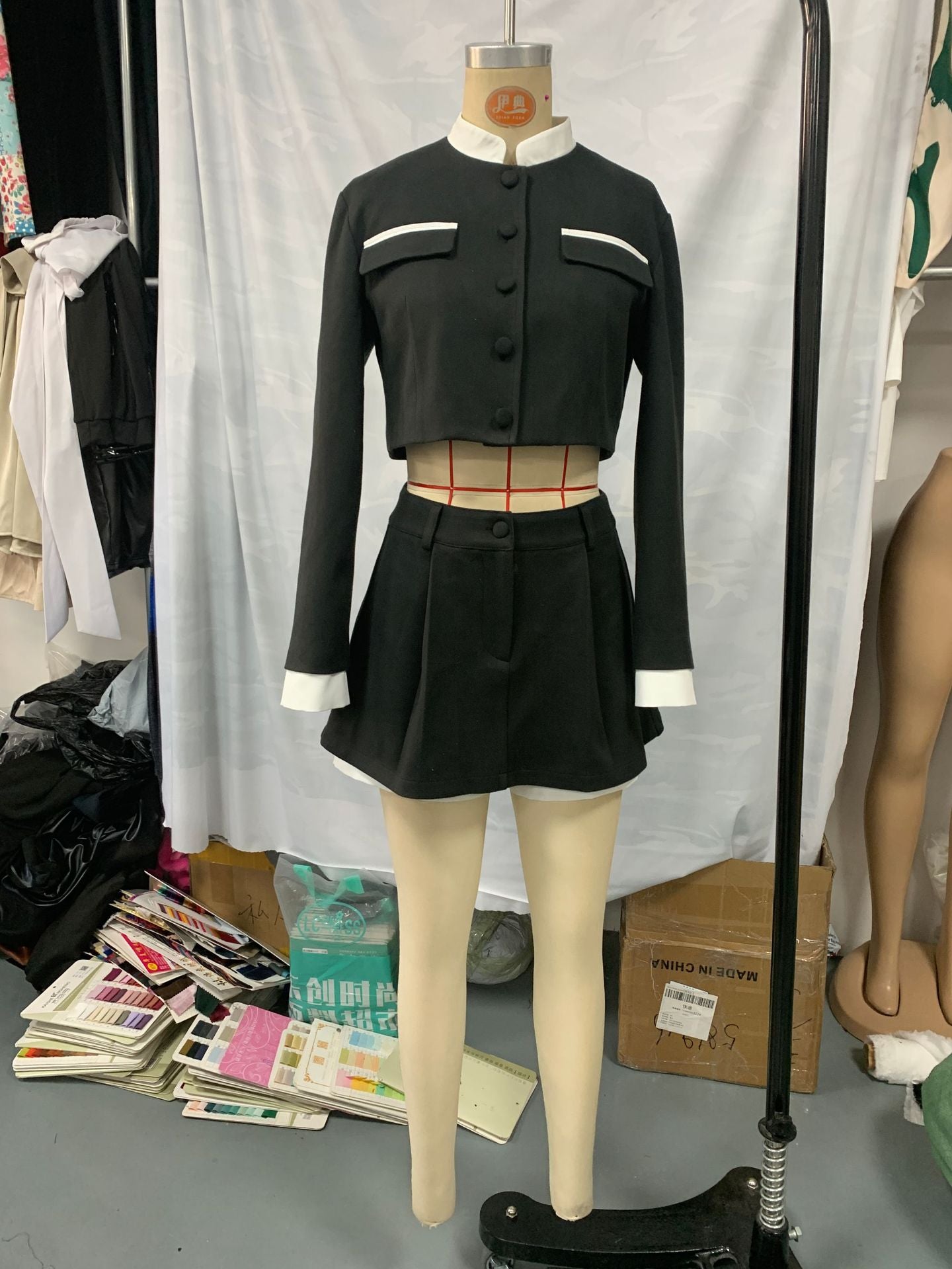 Autumn fashion contrast woolen Coat skirt Two Piece Set 7