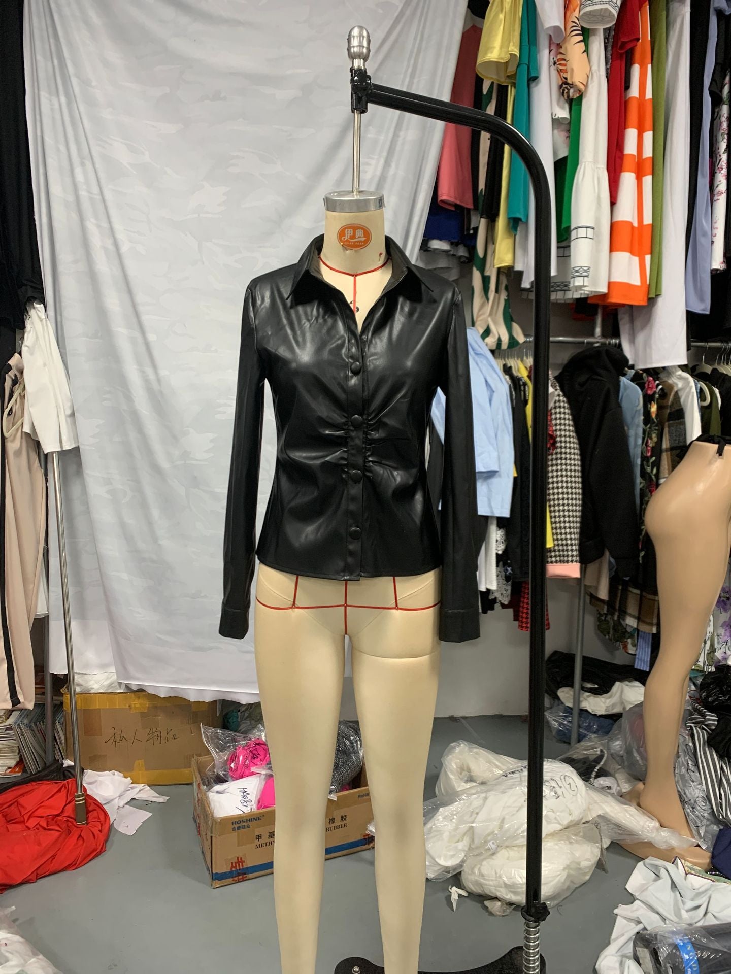 Women autumn and winter long sleeve Turndown Collar button solid leather jacket 7