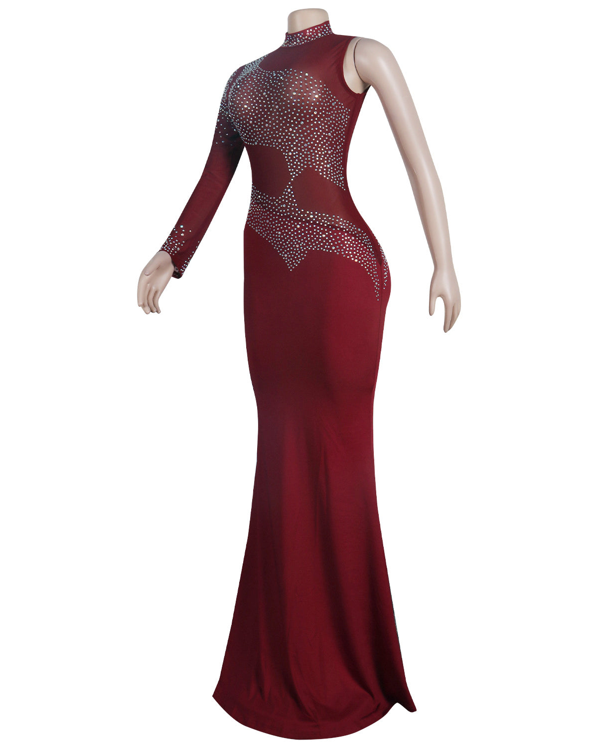 Fall Sexy Red Sequins One Shoulder High Neck Long Dress 7