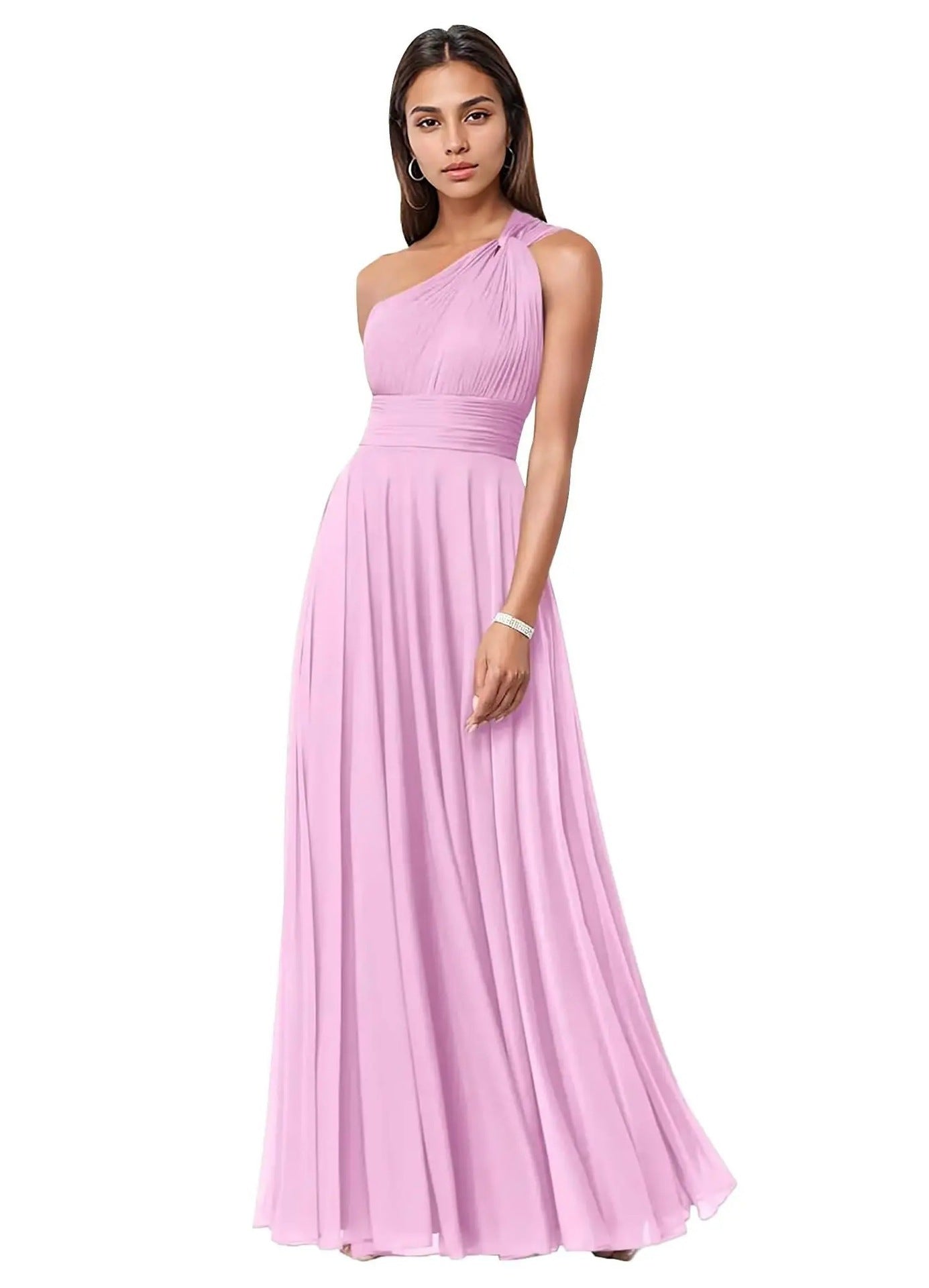 Evening Dress Long Slim Fit Bridesmaid Dress Wedding One-Shoulder Chiffon Ball Gown（Processing time need 3-6 days） 12