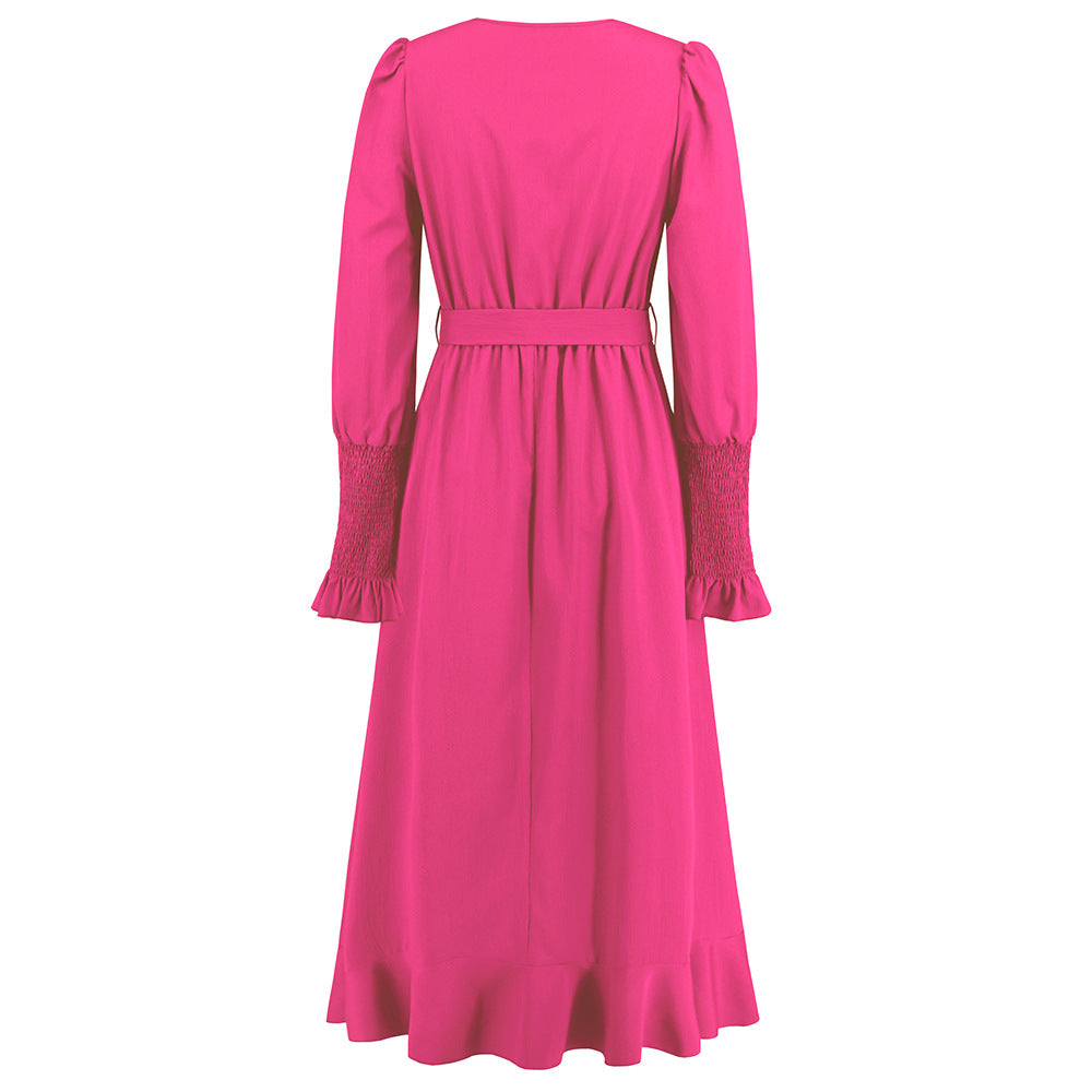 Plus Size Women V-Neck Ruffled Lace Dress 16