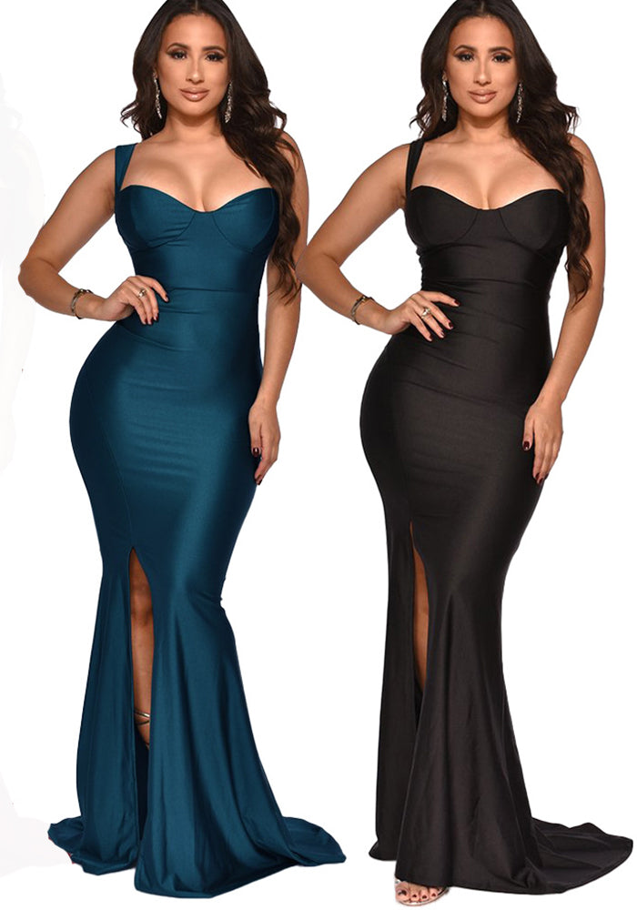 Women’s Spring Summer Fashion Strap Slit Slim Maxi Dress