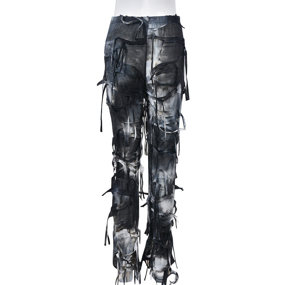 Women Style Tie Dye Tassel Casual Pants 7