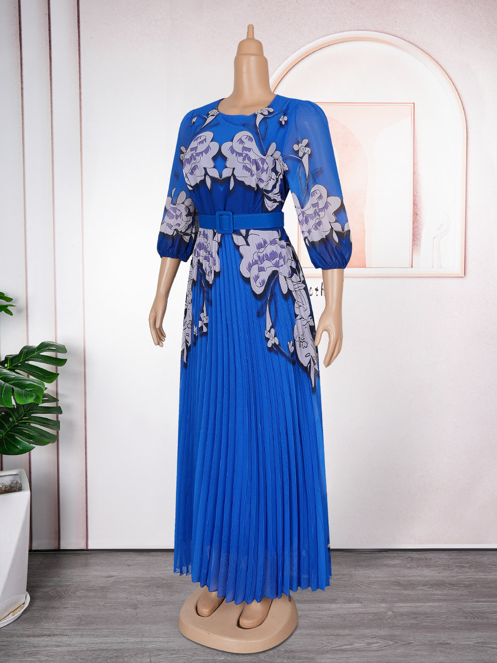 Elegant Long Dress Africa Women's Plus Size Print Pleated Chiffon Dress 14