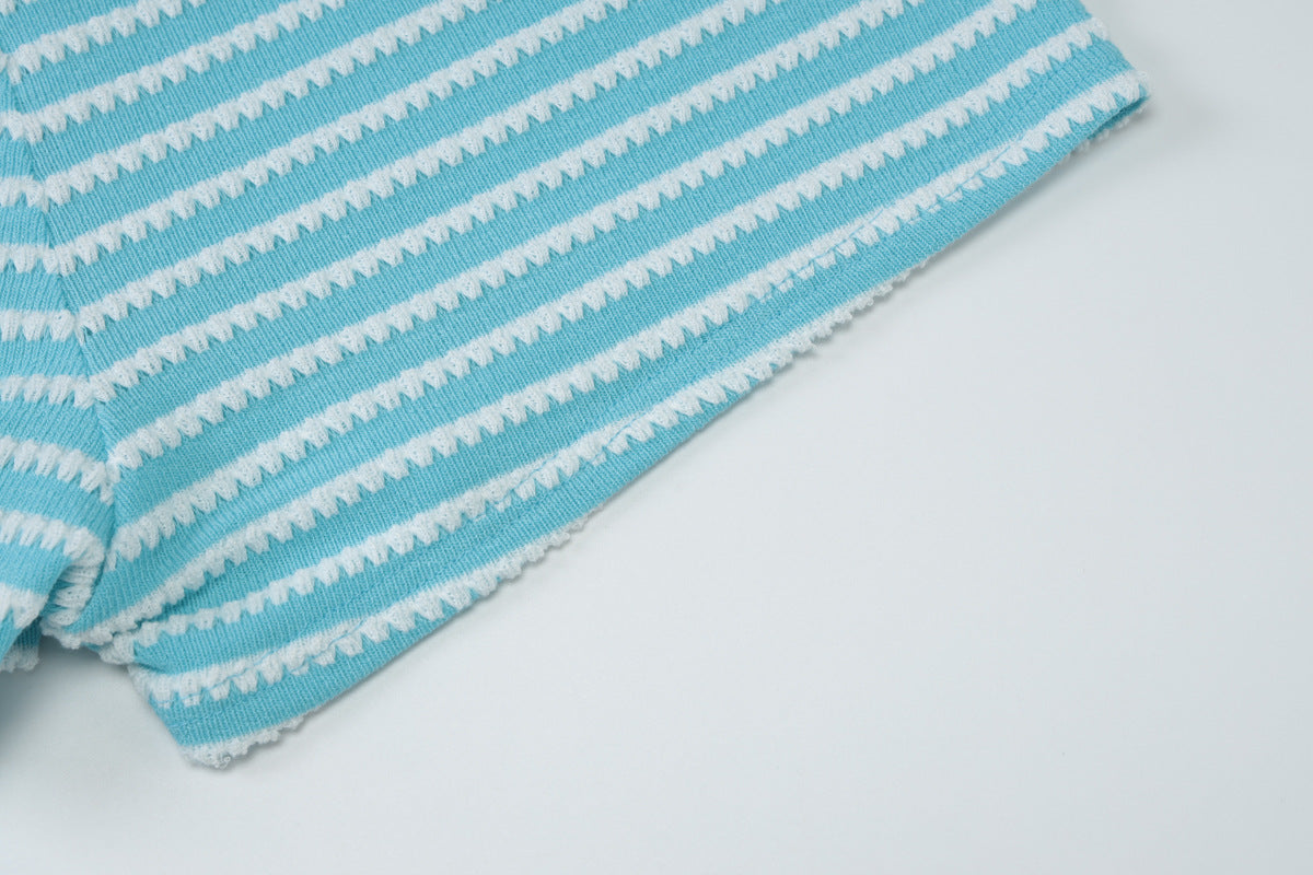 Women Summer Sexy Backless Lace-up Top Striped Shorts Two-Piece Set 16