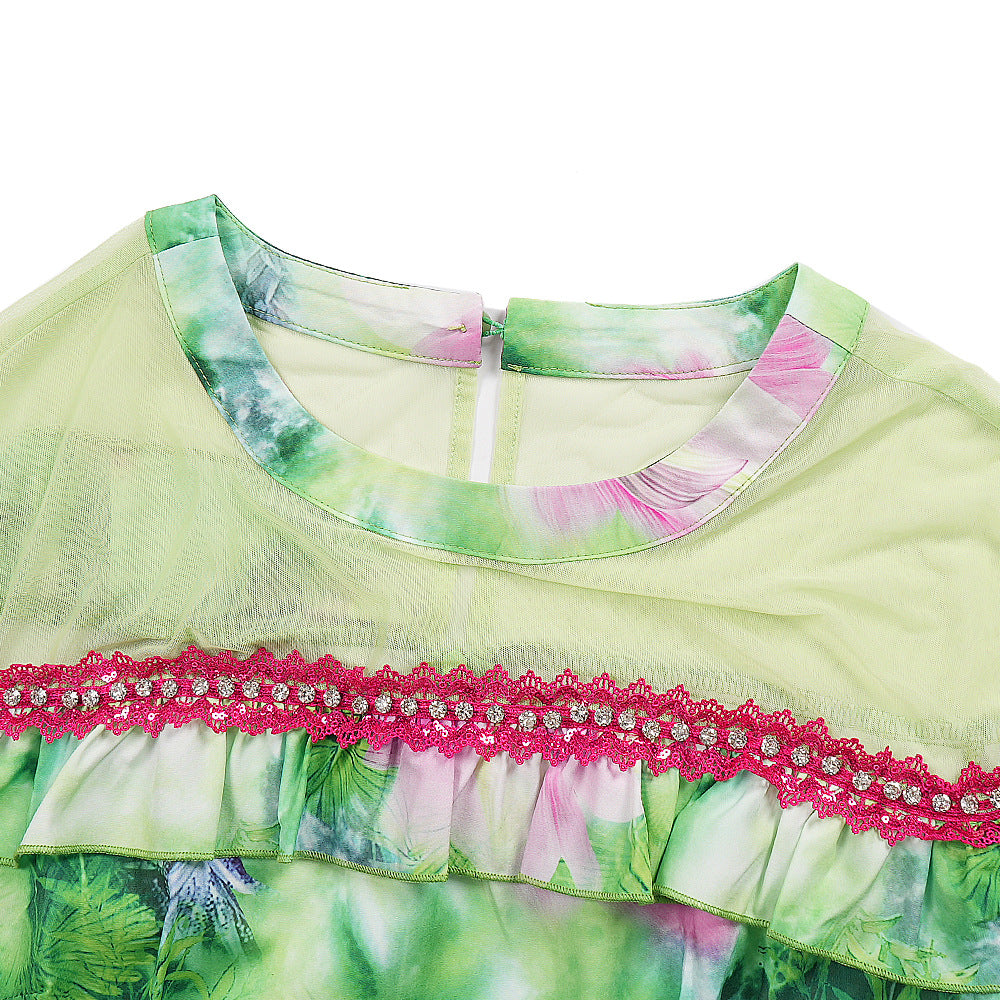 Plus-size African Women ruffled print beaded belt dress 12