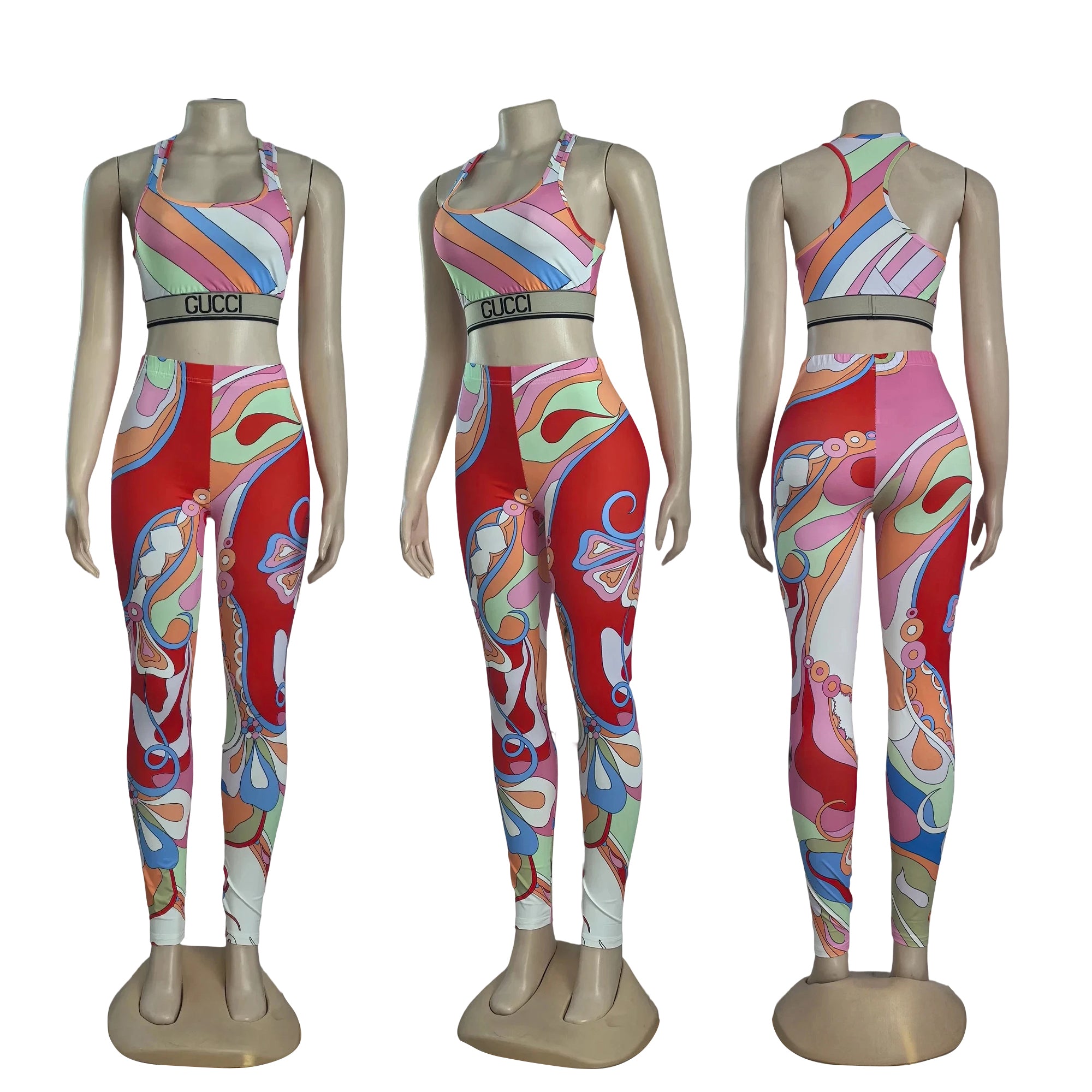 Women Printed Sexy High Stretch Crop Sleeveless Top Pants Yoga Two-piece Set 4