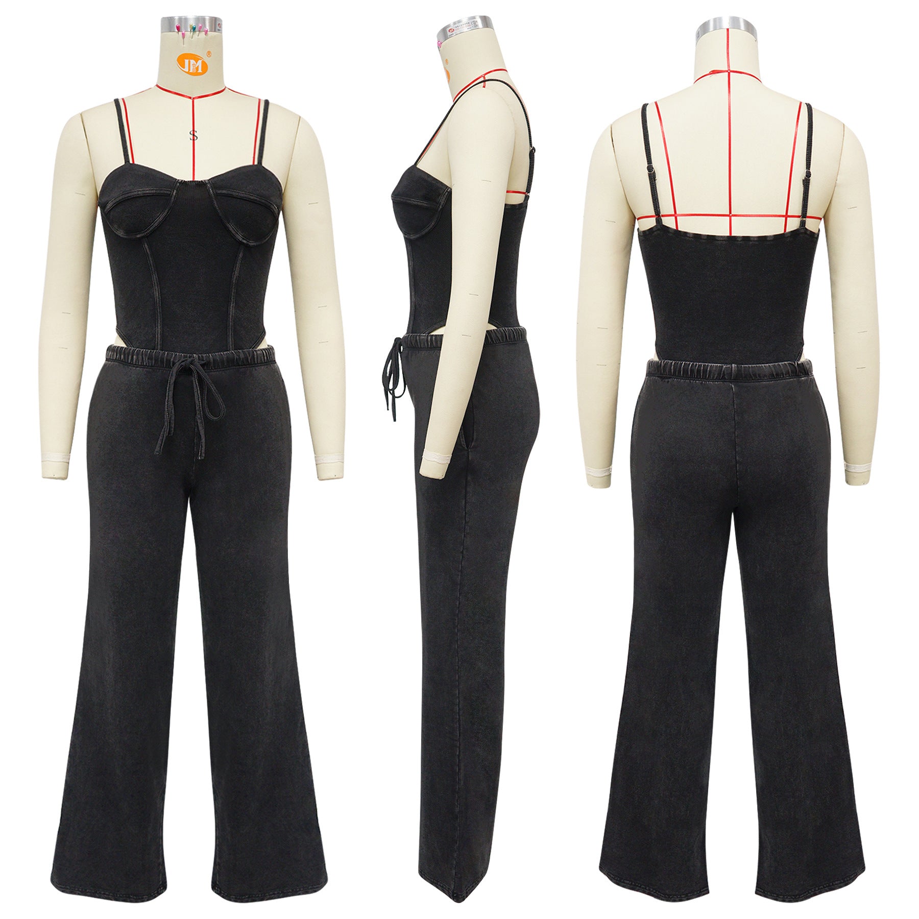 Women Sexy Cotton Washed Strapless Top and Pant Two-Piece Set 49