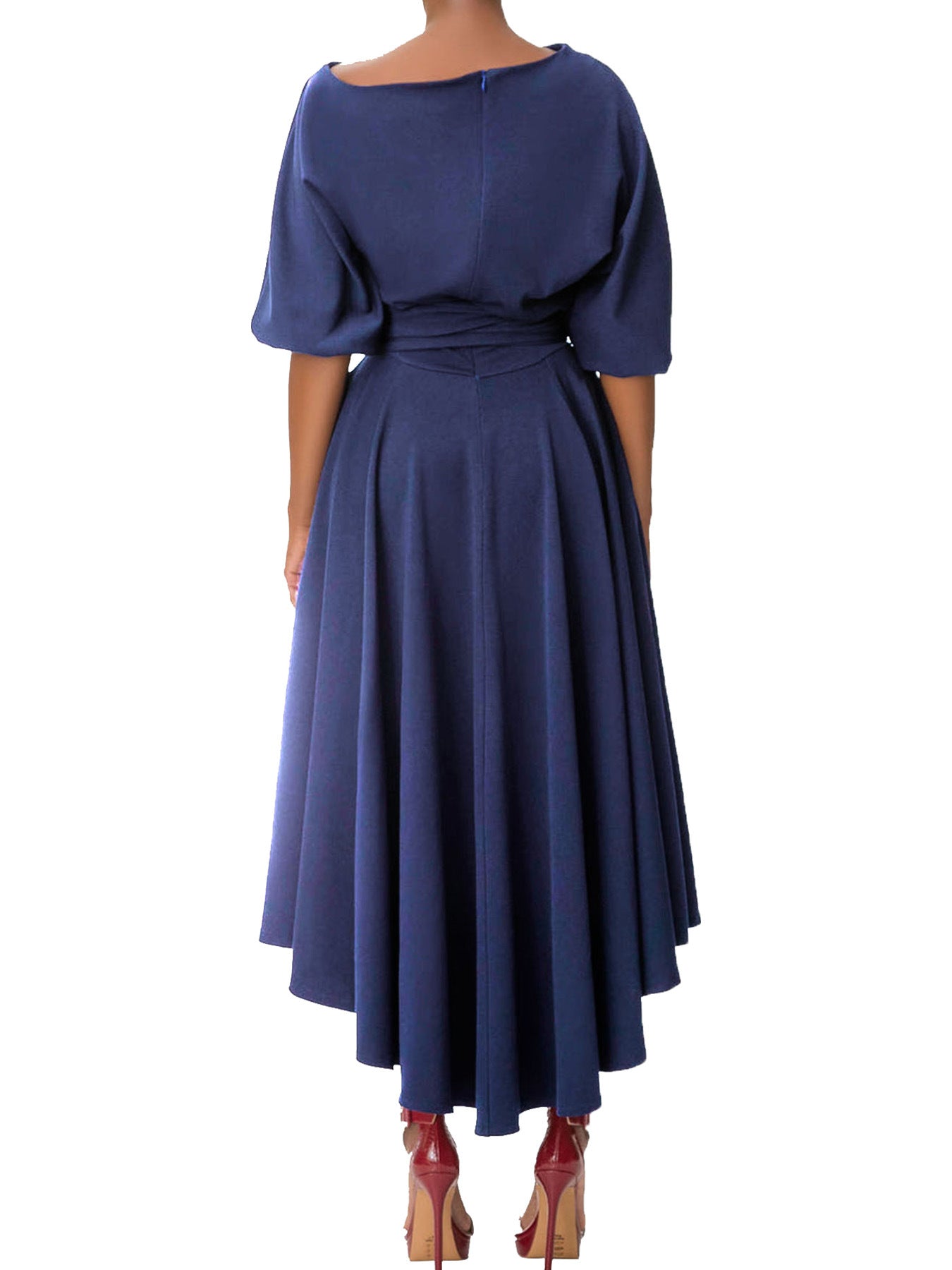 Chic Elegant Solid Color Slash Shoulder Belt Irregular Dress 20