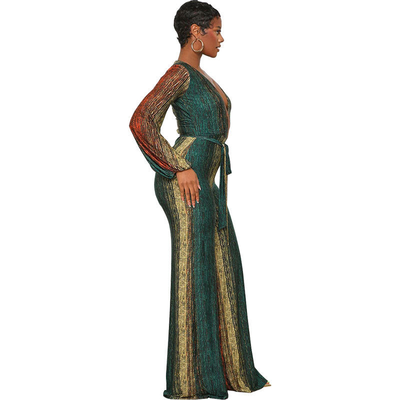 Women Casual Long Sleeve Loose Striped Jumpsuit 4