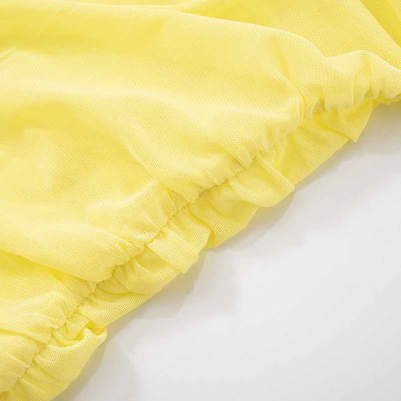 Women Sexy Mesh Halter Neck Swinging Neck Large Backless Gathered Bodycon Dress 13