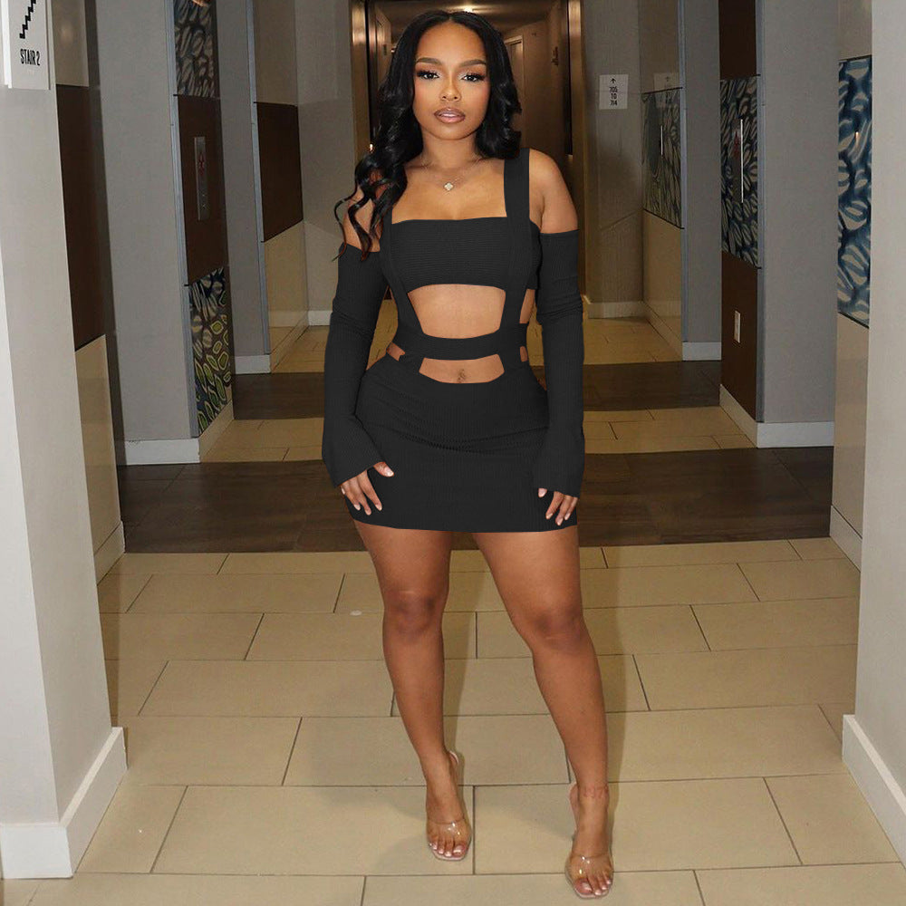 Women Sexy Hollow Suspender Bodycon Dress 3