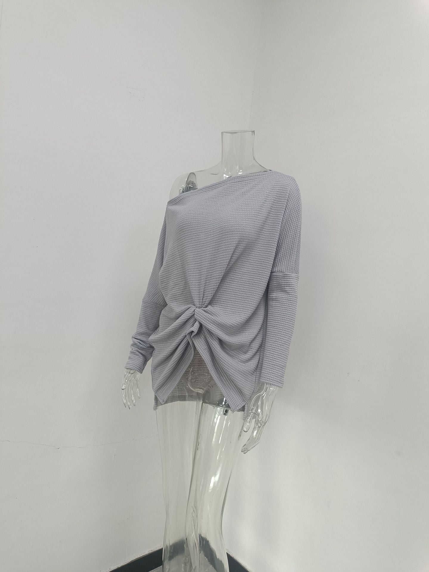 Women knitting waffle Slash Shoulder Top 30