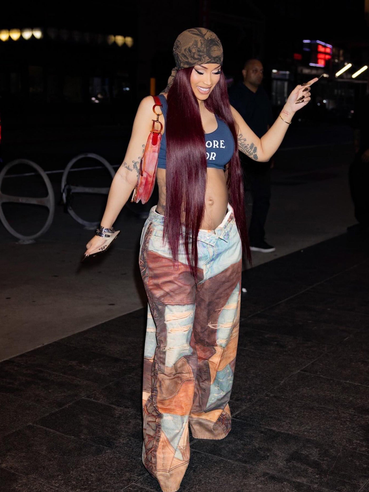 Denim Leather Print Wide-Leg Pants for Women 7