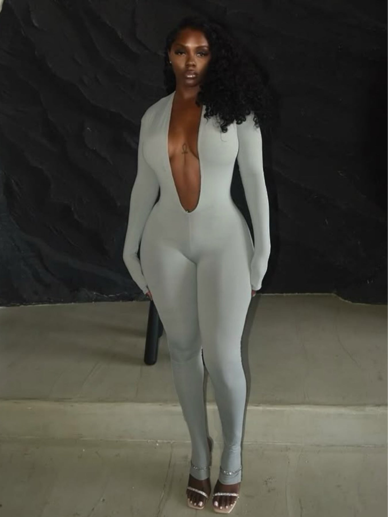 Fashion Sexy Tight Fitting  Long Sleeve Solid Color One-Piece Jumpsuit 6