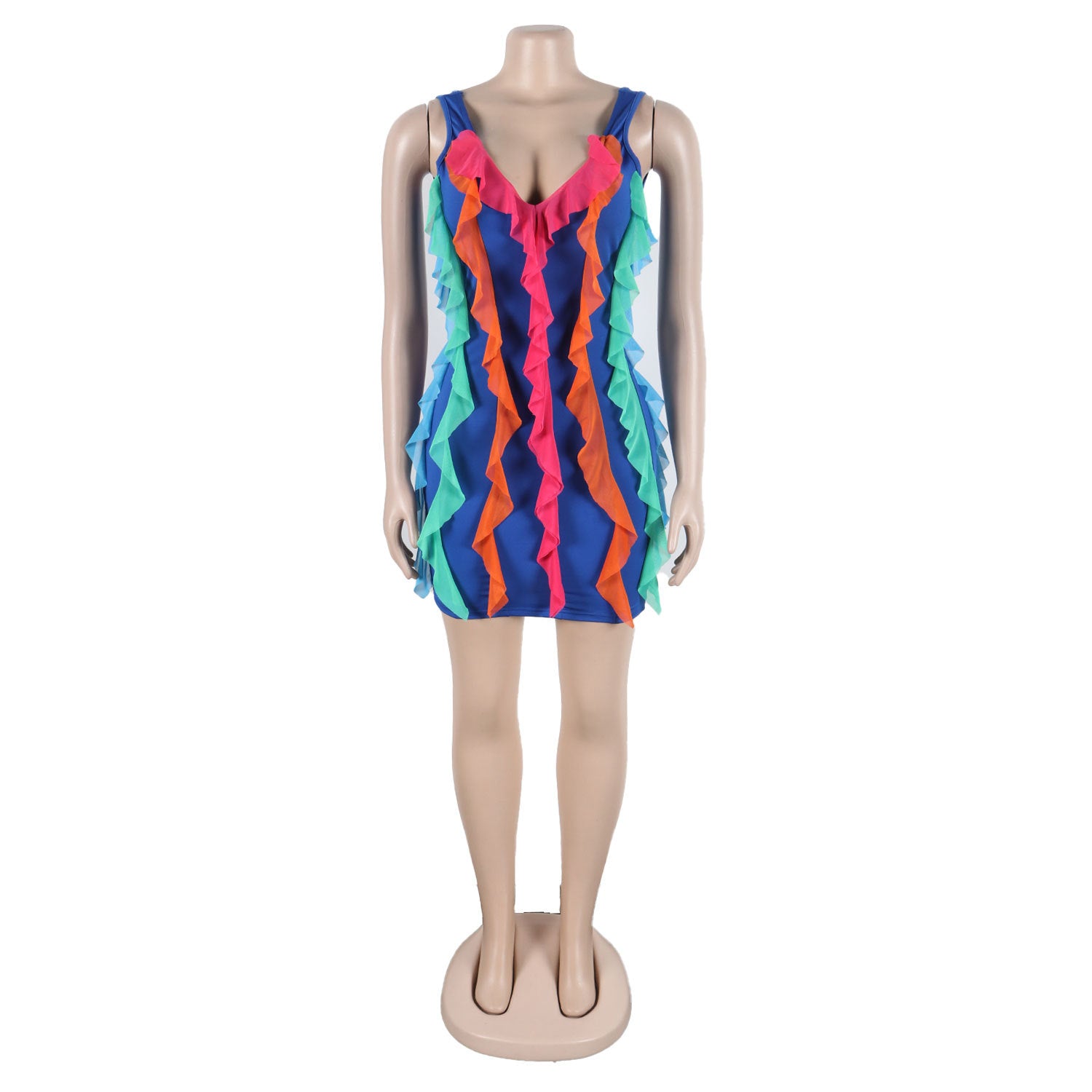 Women Contrasting Ruffles Line Irregular Mini Dress 28