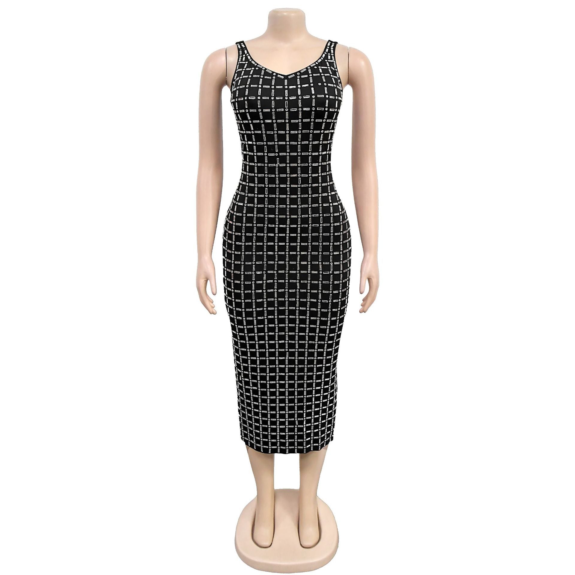 Women's Sexy Beaded Slim Arm Low Back Strapless Dress 8