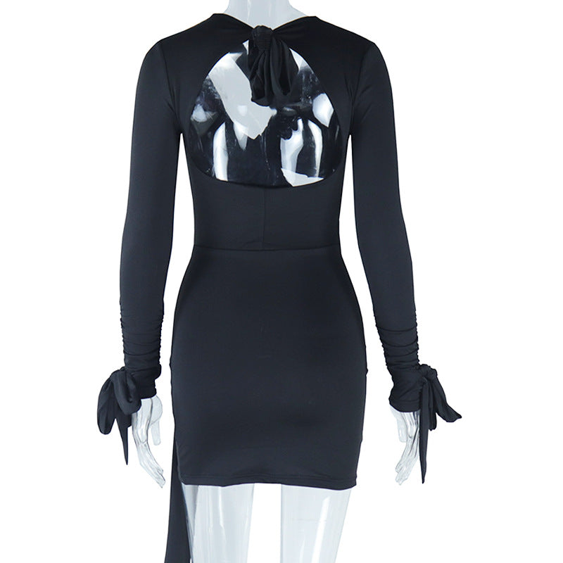 Pure color sexy deep v Low Back tie Slim Waist Chic Street Bodycon short dress 13