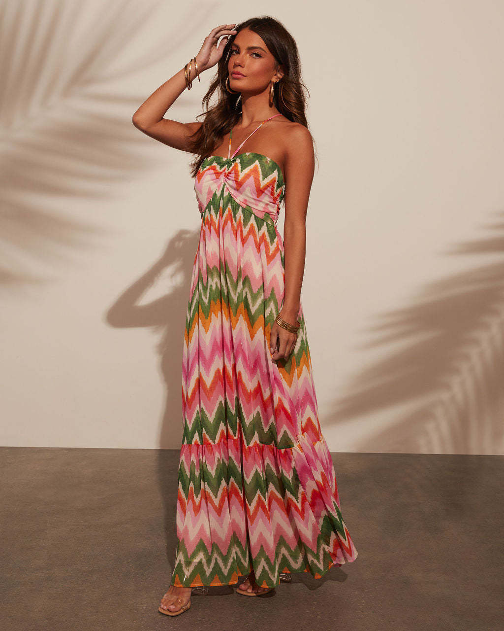 Contrast Color Sexy Halter Strap Maxi Dress 4