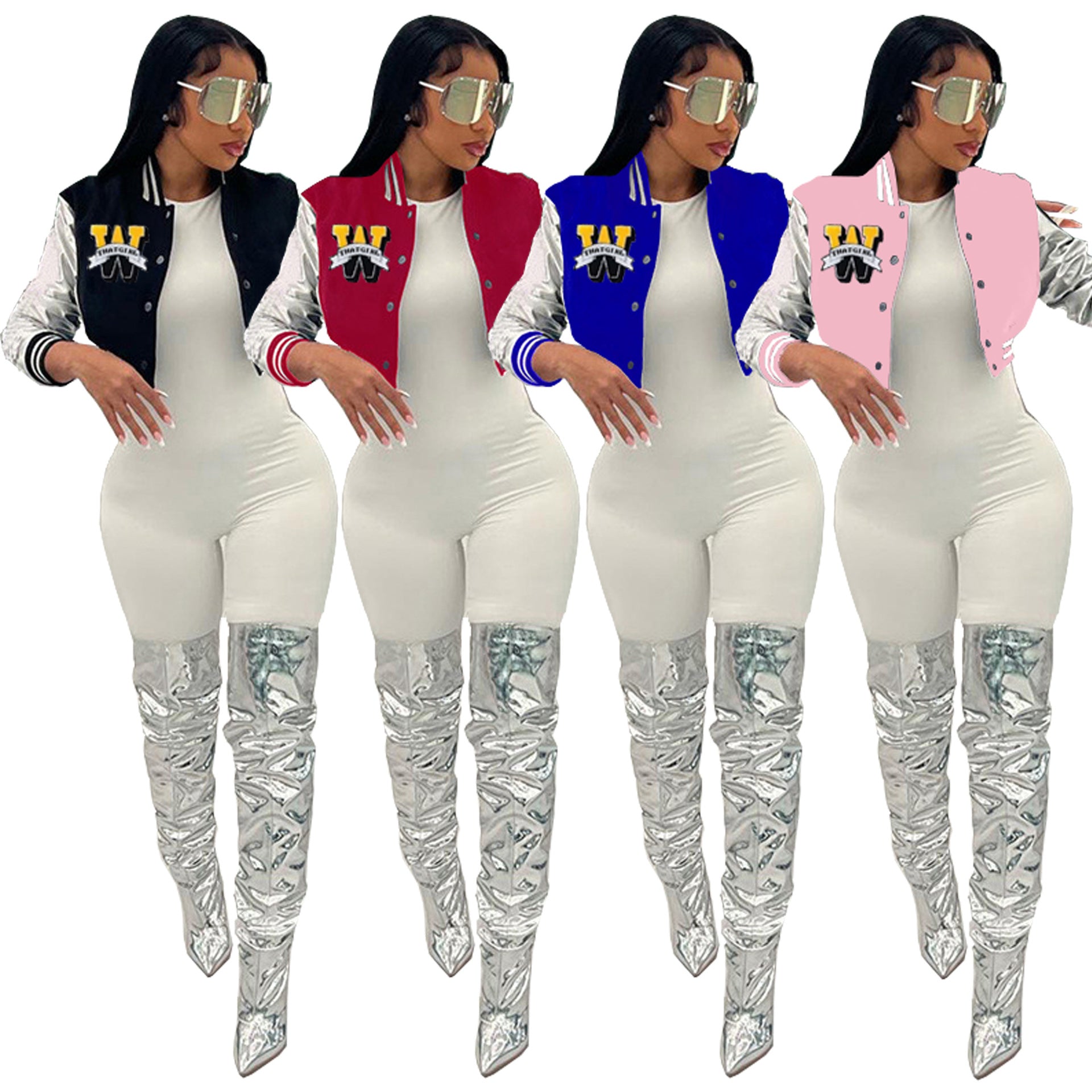 Women Embroidered Patchwork Baseball Jacket 5