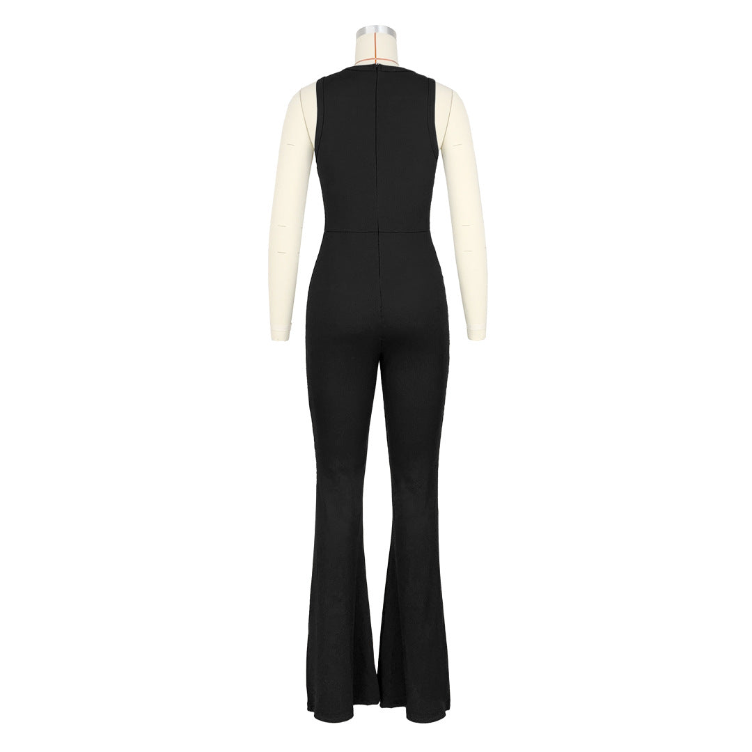 Women's comfortable sleeveless zipper slim high waist Jumpsuit 9
