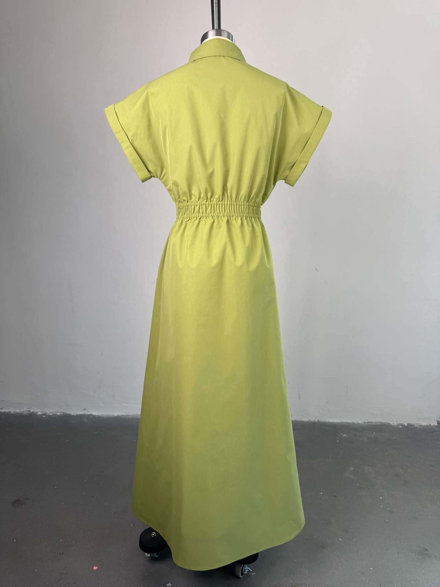 Women Summer Turndown Collar Short Sleeve Slit Shirt Dress 7