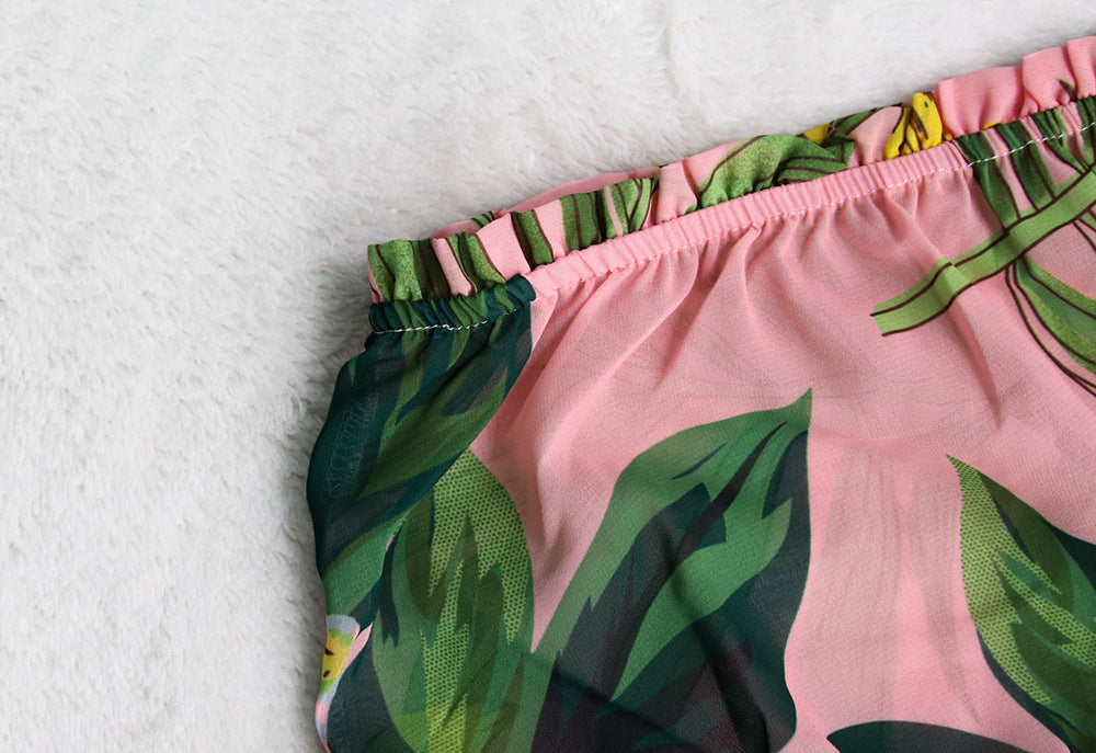 Printed Short Sleeve Sexy Slim Fit Women's Casual Two Piece Skirt Set 18