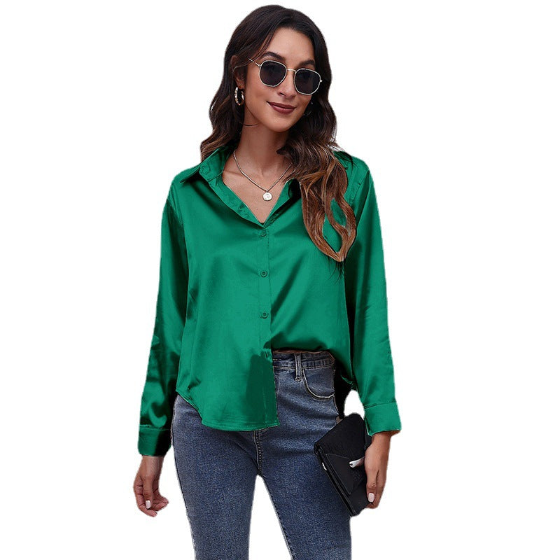 Women's Satin Silk Long Sleeve Shirt 18