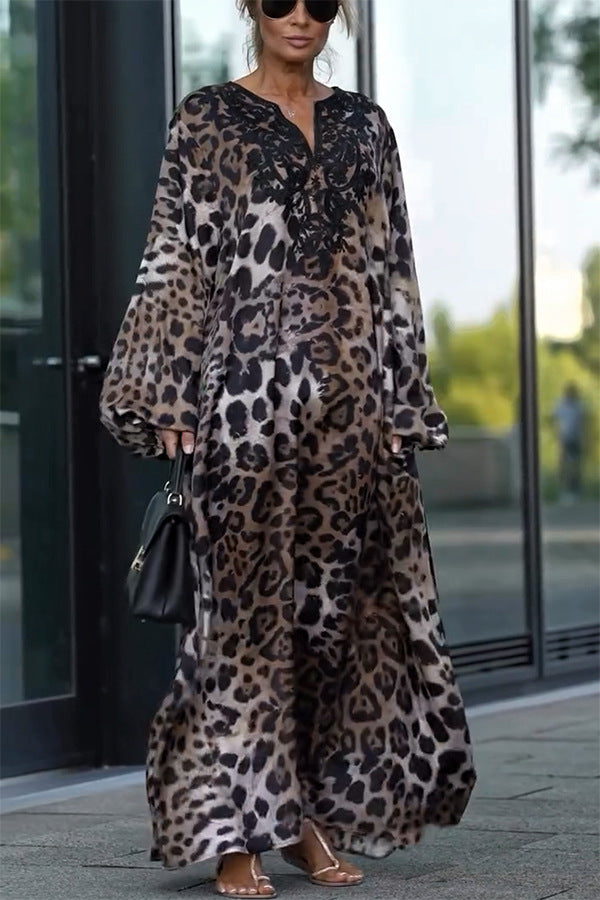 Autumn Loose Leopard Print Long Sleeve Plus Size Dress 3