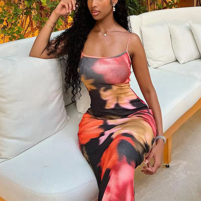 Summer Women's Strap Printed Long Dresses