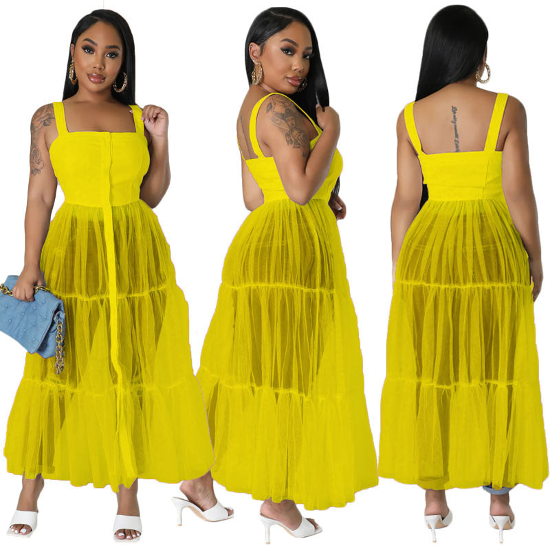 Women's Sexy Camisole Mesh Patchwork Dress 9