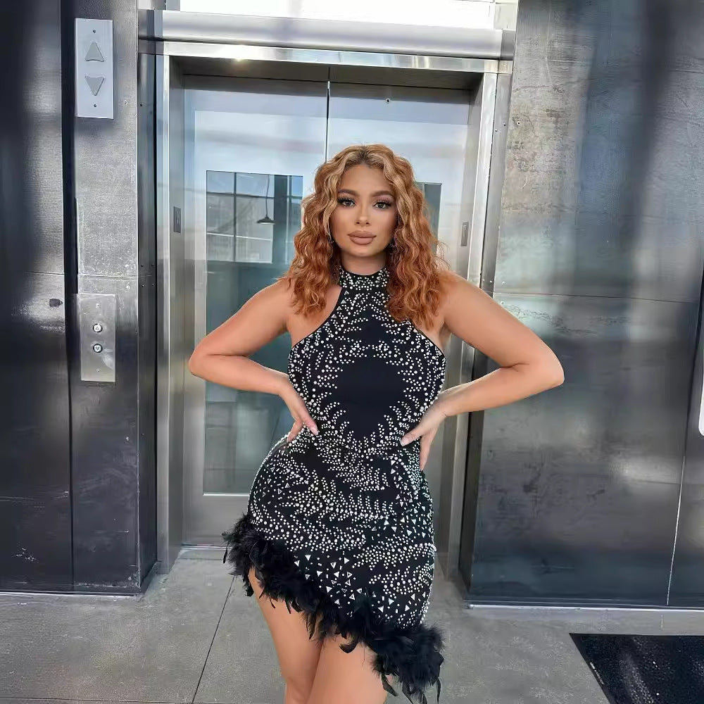 Sexy Beaded feather sleeveless Bodycon club dress 5