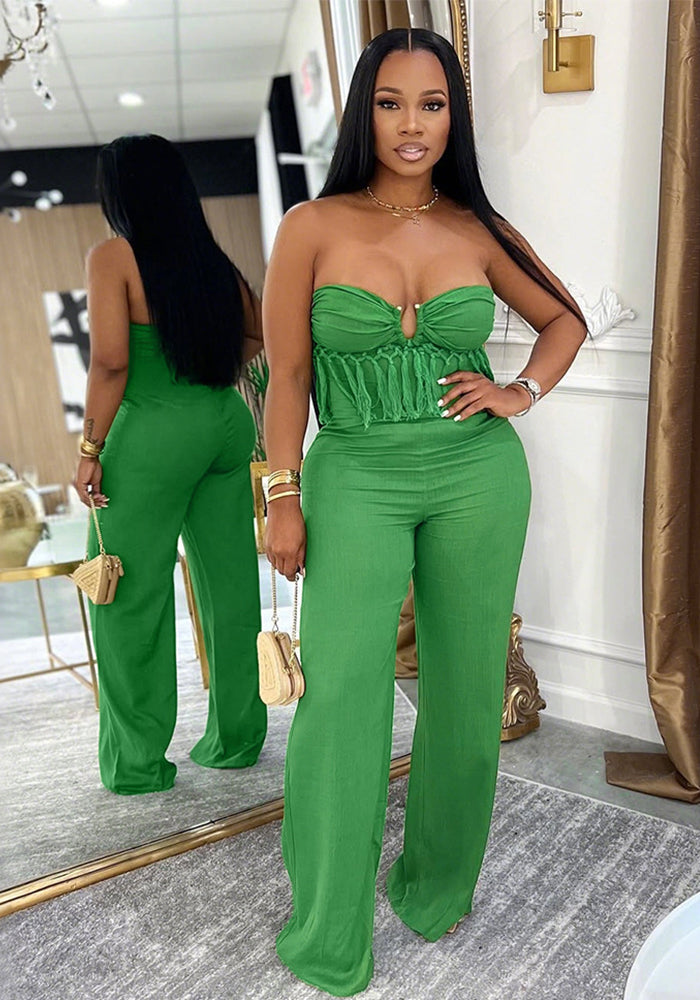 Women Sexy Strapless Solid Jumpsuit