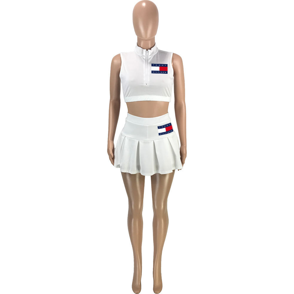Printed Vest Pleated Skirt Sporty Two-Piece Set 9