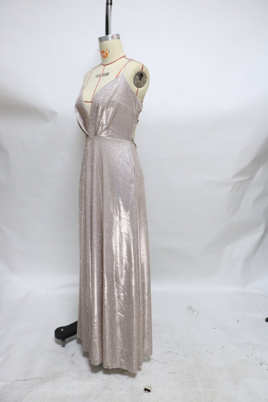 Plus Size Women Suspender V Neck Lace Up Sleeveless Backless Evening Dress 14