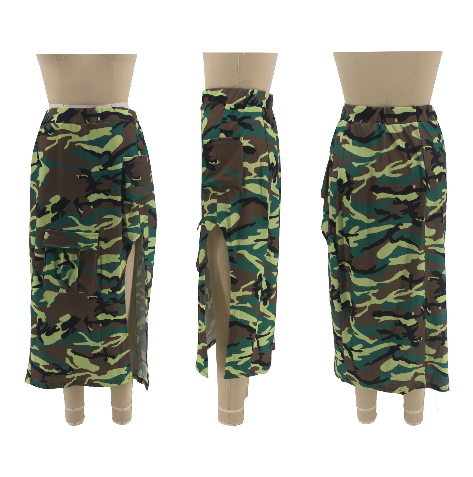 Women's Plus Size Casual Camouflage Casual Side Slit Skirt 5