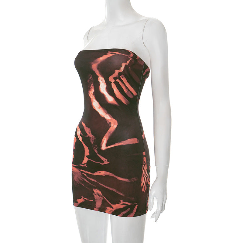 Women's Sexy Print Strapless Tight Fitting Bodycon Short Dress 7