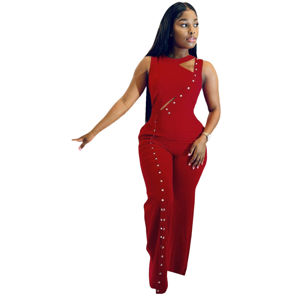 Women Summer Sleeveless Slit Loose Jumpsuit 10