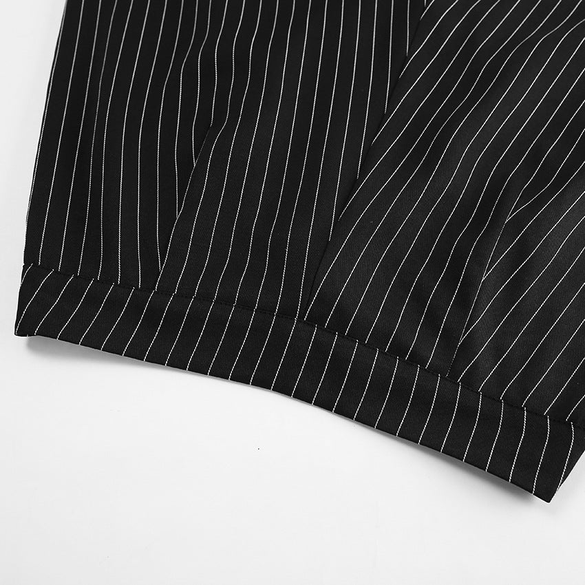 Summer Black And White Striped Chic Career Sleeveless Vest Pants Fashion Two-Piece Set 14