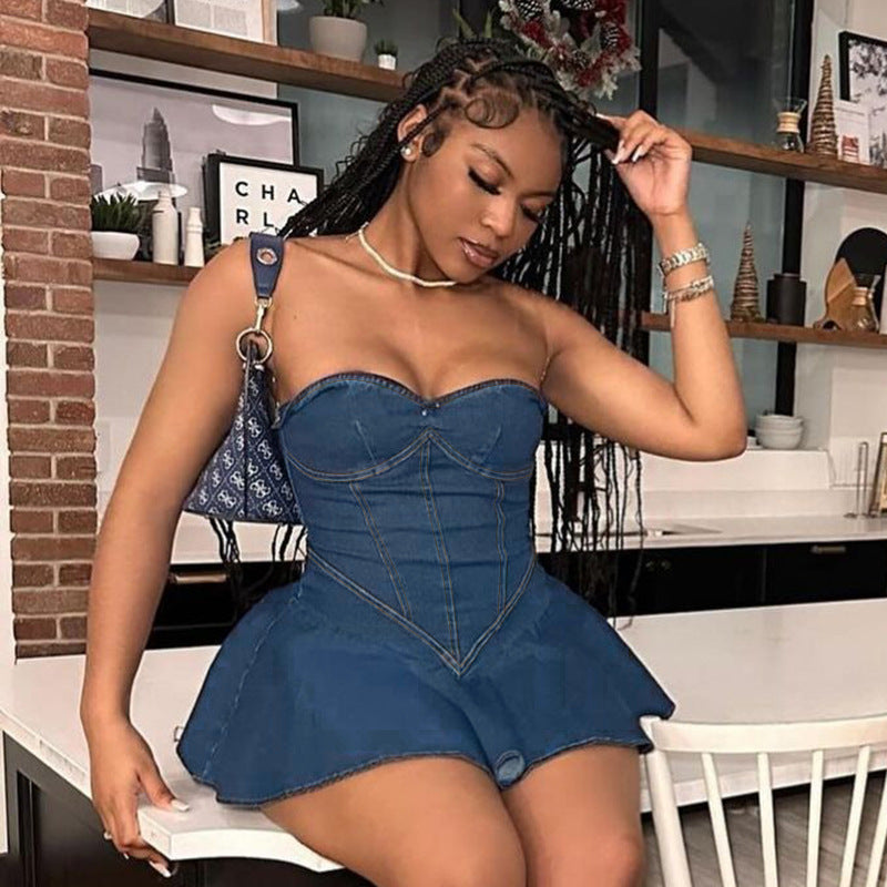 Women Sexy off shoulder mini Denim dress 4