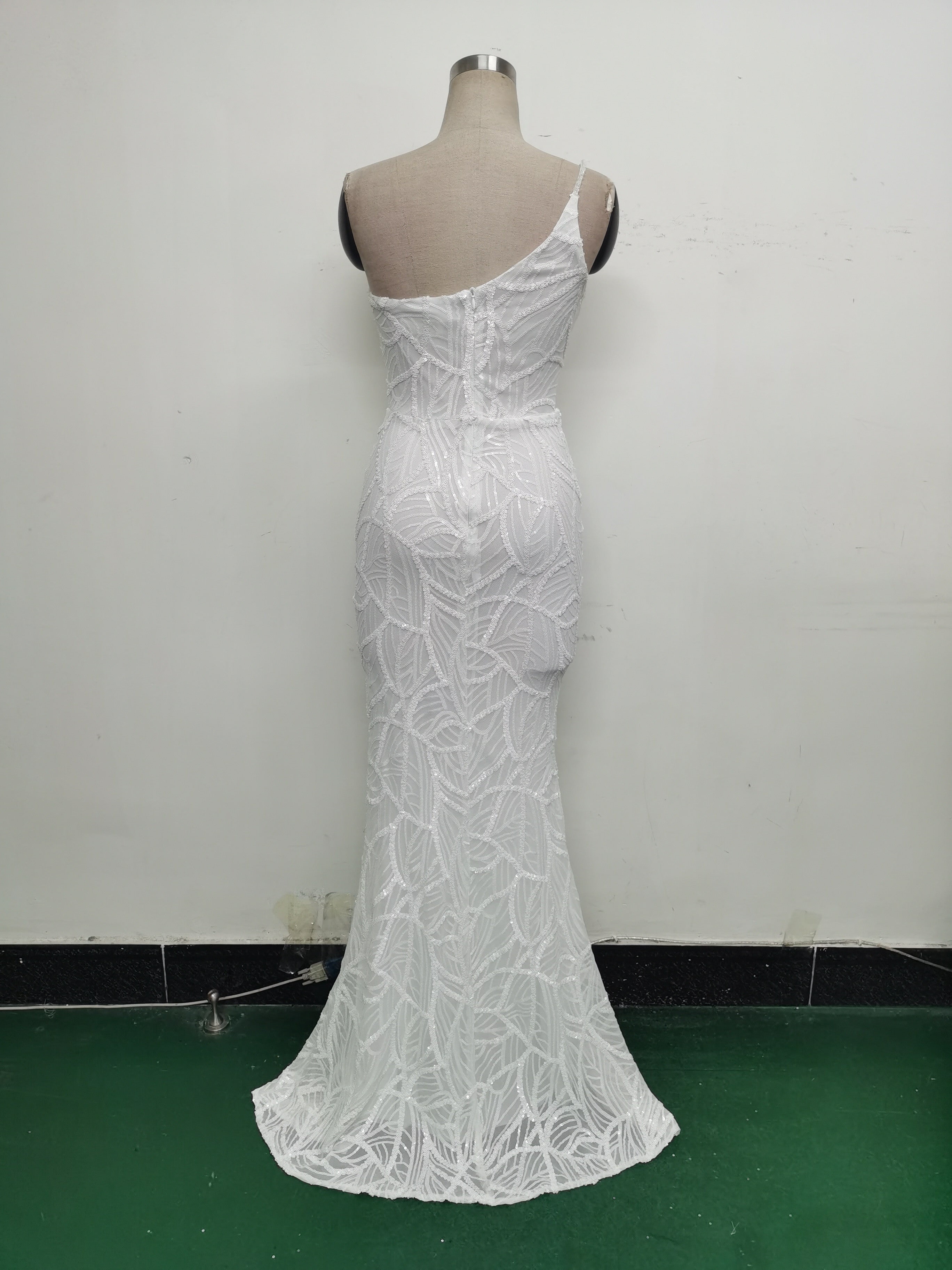 Women One Shoulder Beaded Geometric Sequin Formal Party Prom Wedding Evening Dress 30