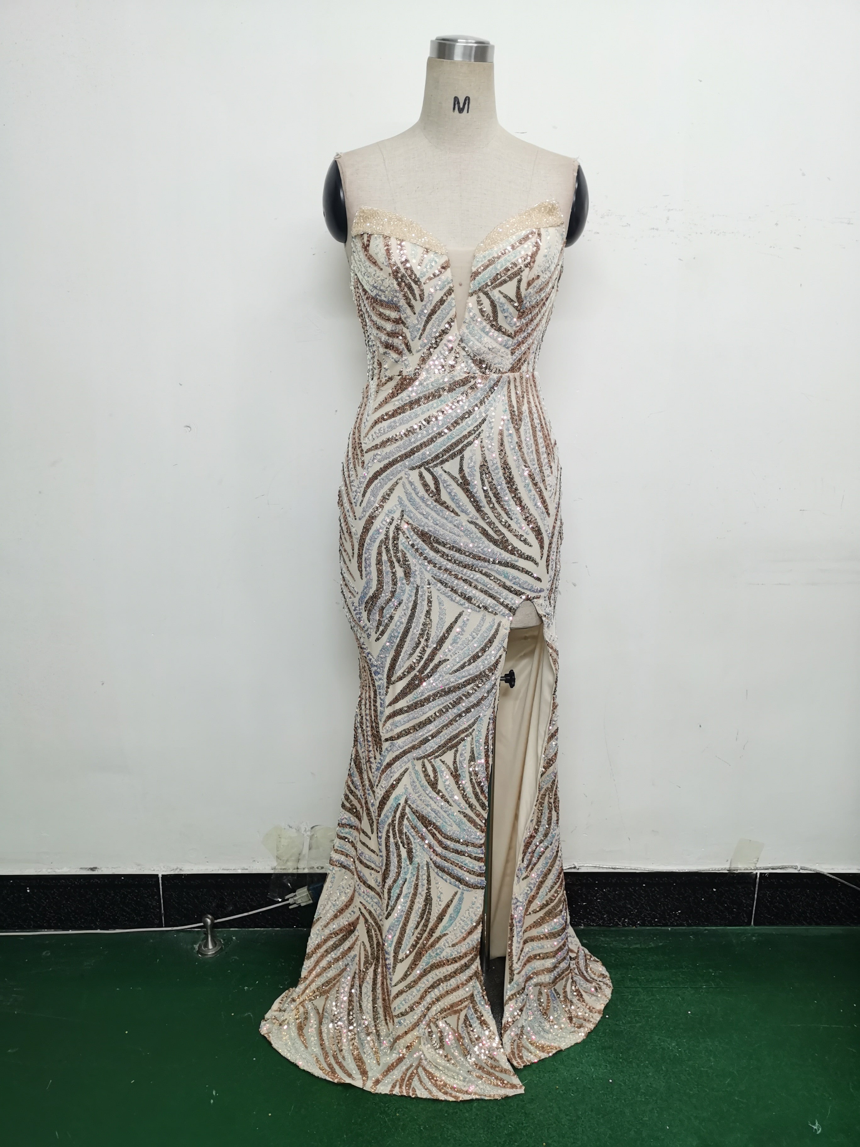 Women Beaded Sequined Wrap Dinner Party Evening Dress 36