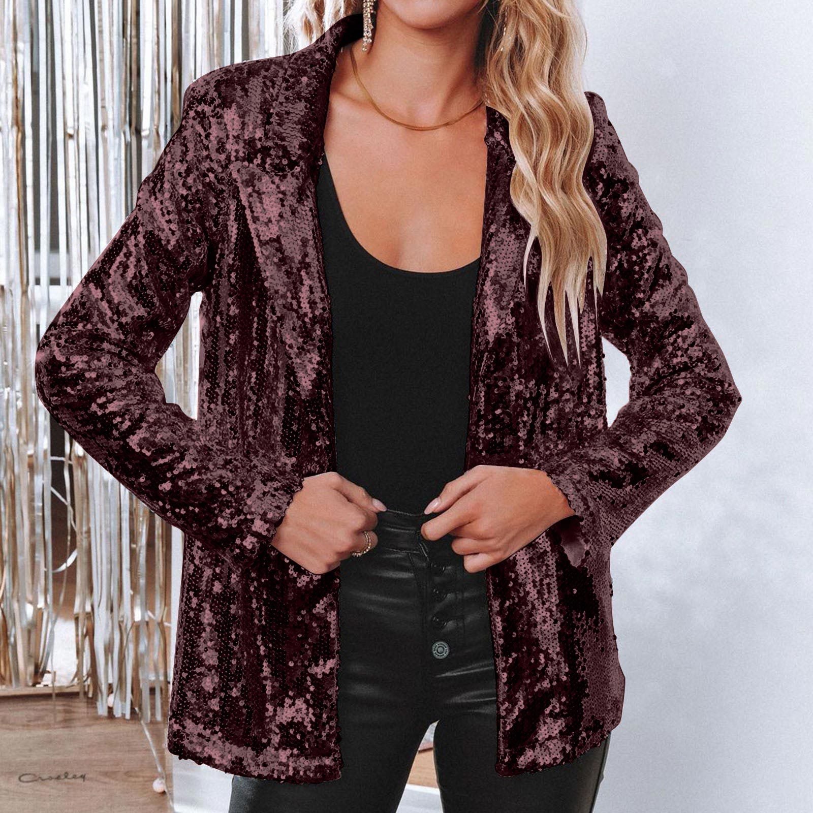 Turndown Collar long-sleeved sequined Casual blazer for women 20