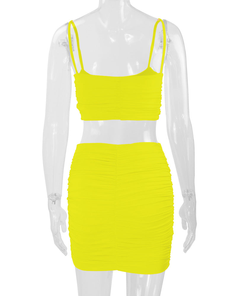 Sexy Camisole Ruched Bodycon Skirt Two-Piece Set For Women 33